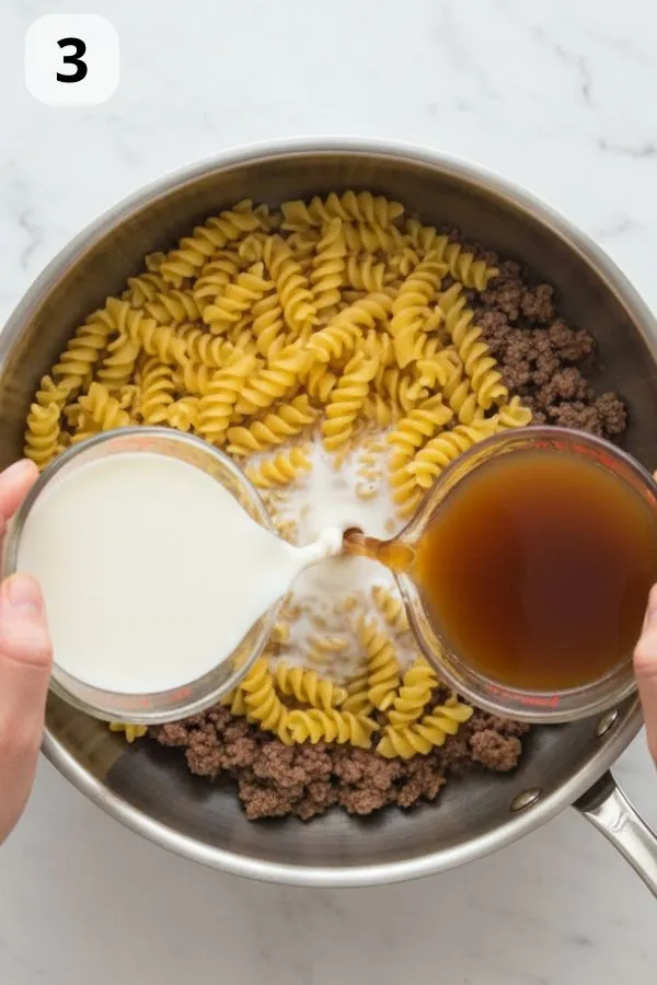 Step by step preparation for One-Pot Creamy Beef & Garlic Butter Pasta