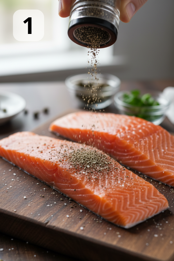 Step by step preparation for Easy One Pan Creamy Lemon Caper Butter Salmon