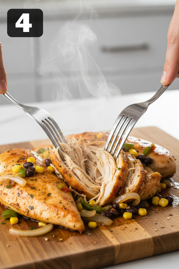 Shredded chicken in broth, topping tortilla soup with avocado