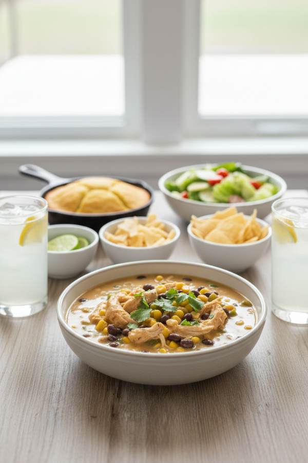 Shredded chicken in broth, topping tortilla soup with avocado