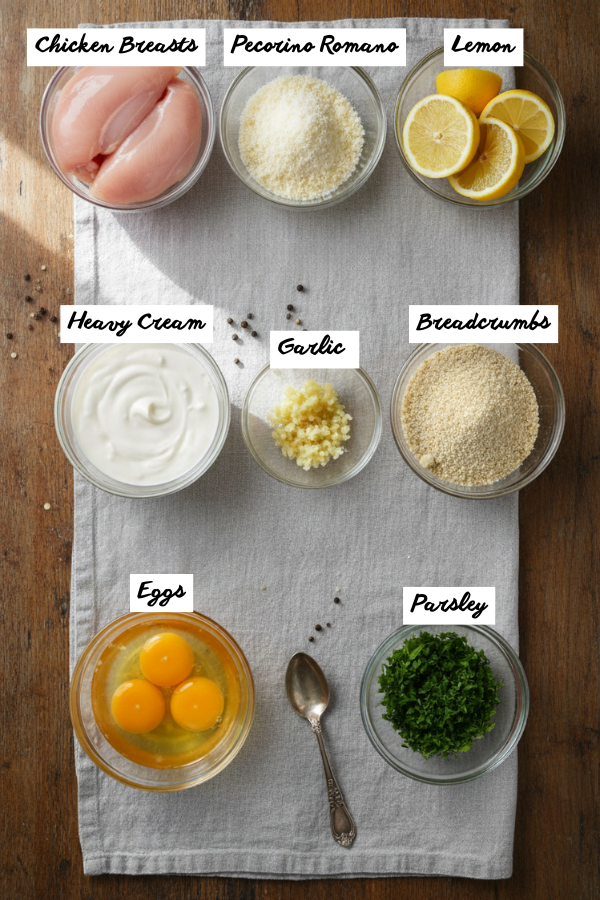 Step by step preparation for Lemon Pecorino Crusted Chicken with Creamy Lemon Sauce