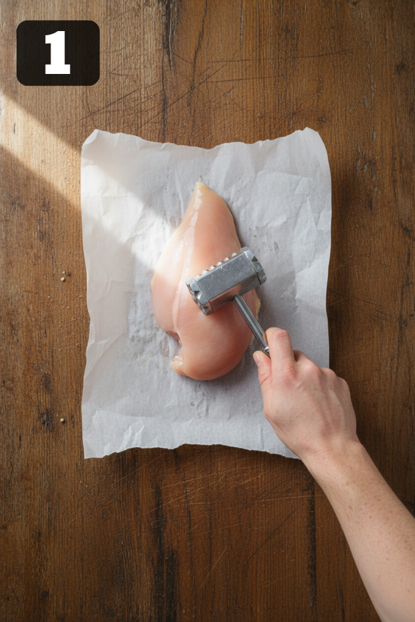 Step by step preparation for Lemon Pecorino Crusted Chicken with Creamy Lemon Sauce