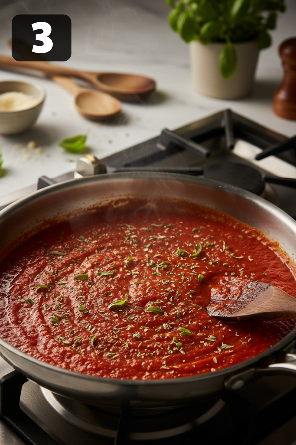 Tossing penne pasta with meat sauce, mozzarella topping