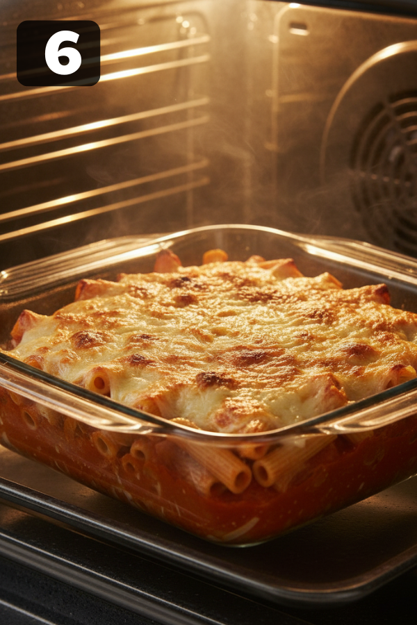 Tossing penne pasta with meat sauce, mozzarella topping