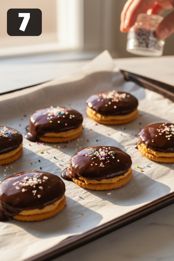 Step by step preparation for Chocolate Peanut Butter Ritz Cookies