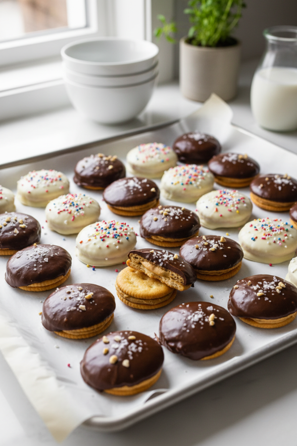 Step by step preparation for Chocolate Peanut Butter Ritz Cookies