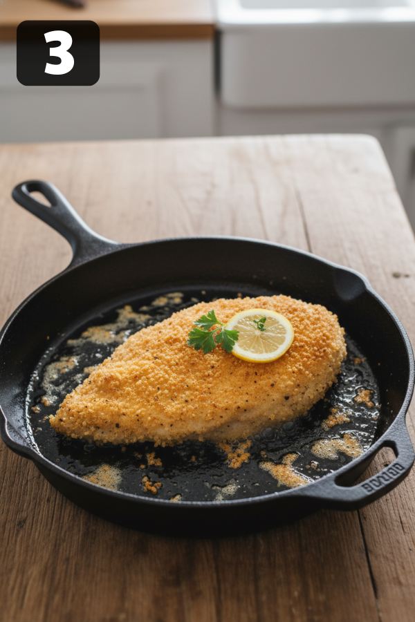 Step by step preparation for Lemon Pecorino Crusted Chicken with Creamy Lemon Sauce