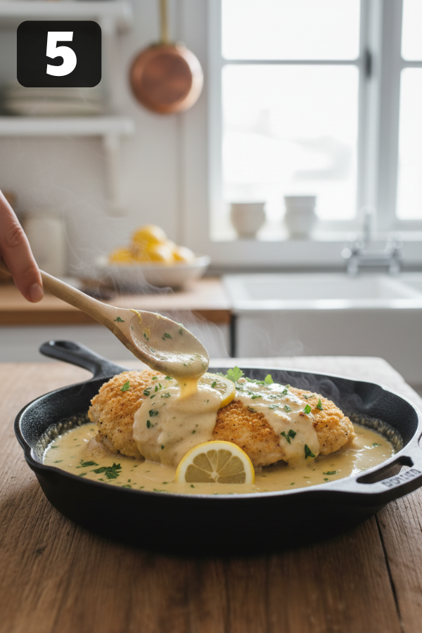 Step by step preparation for Lemon Pecorino Crusted Chicken with Creamy Lemon Sauce
