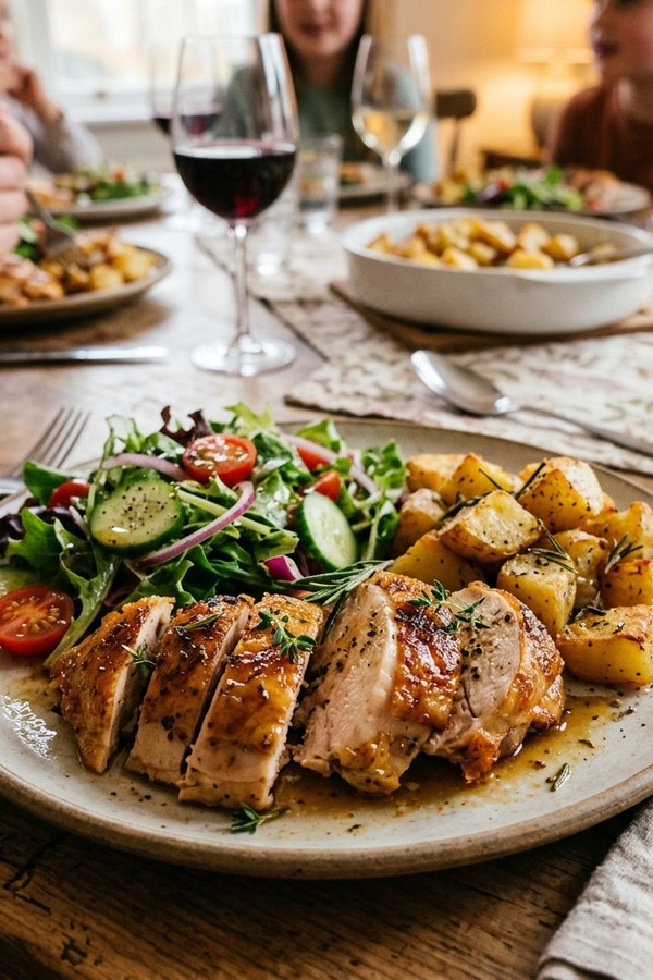 Slow Cooker Rotisserie Chicken plated serving