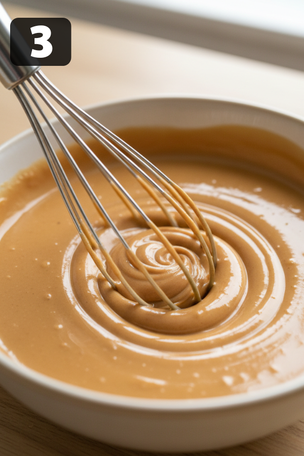 peanut sauce being whisked for Thai noodle salad with peanut sauce