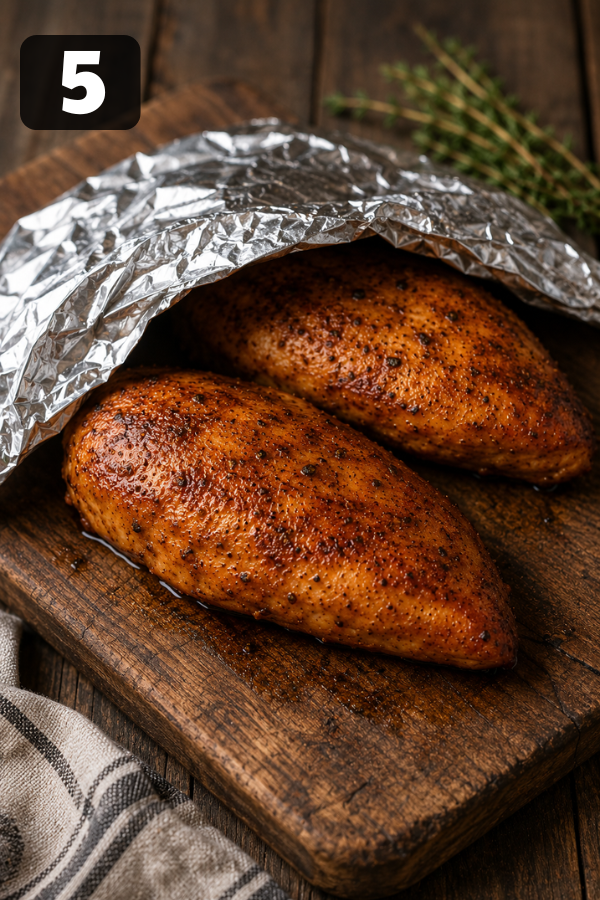 Smoked chicken breast resting before slicing