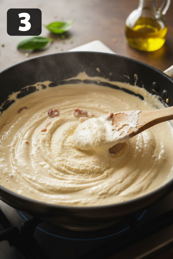 Creamy sun-dried tomato sauce simmering with broth, cream, garlic, and parmesan