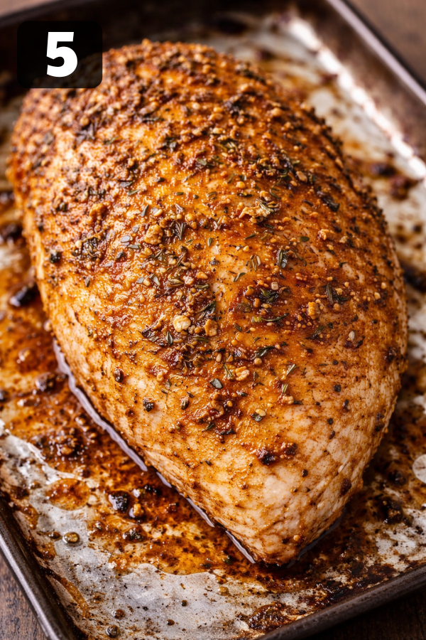 turkey breast with crispy golden skin after broiling in oven