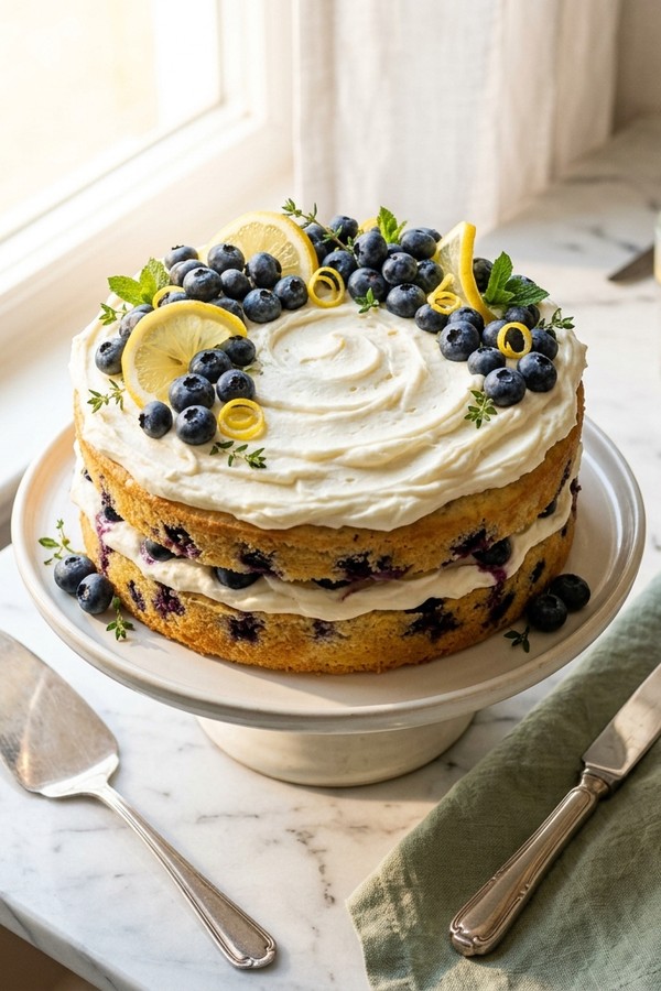 lemon blueberry cake with cream cheese frosting