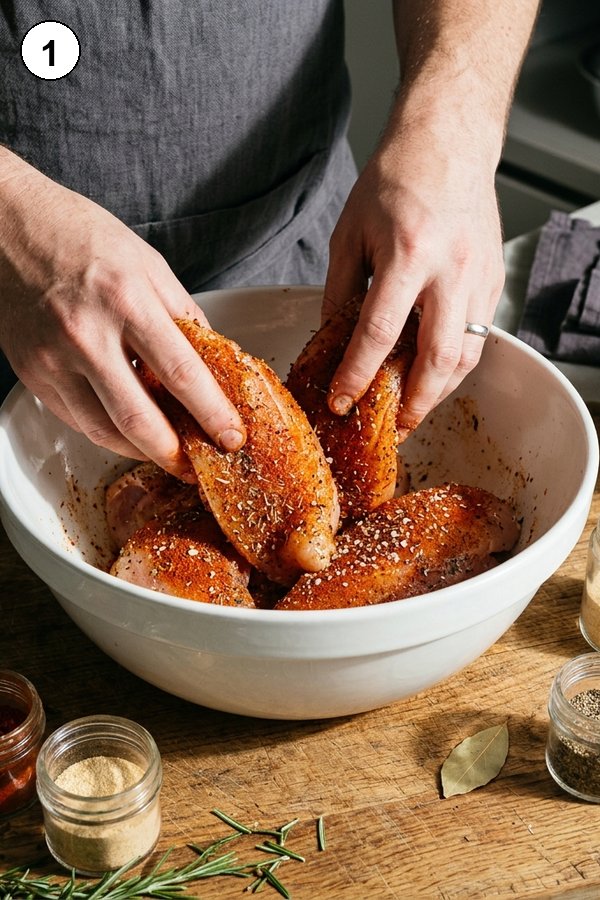 Seasoning chicken with dry rub for BBQ foil packs