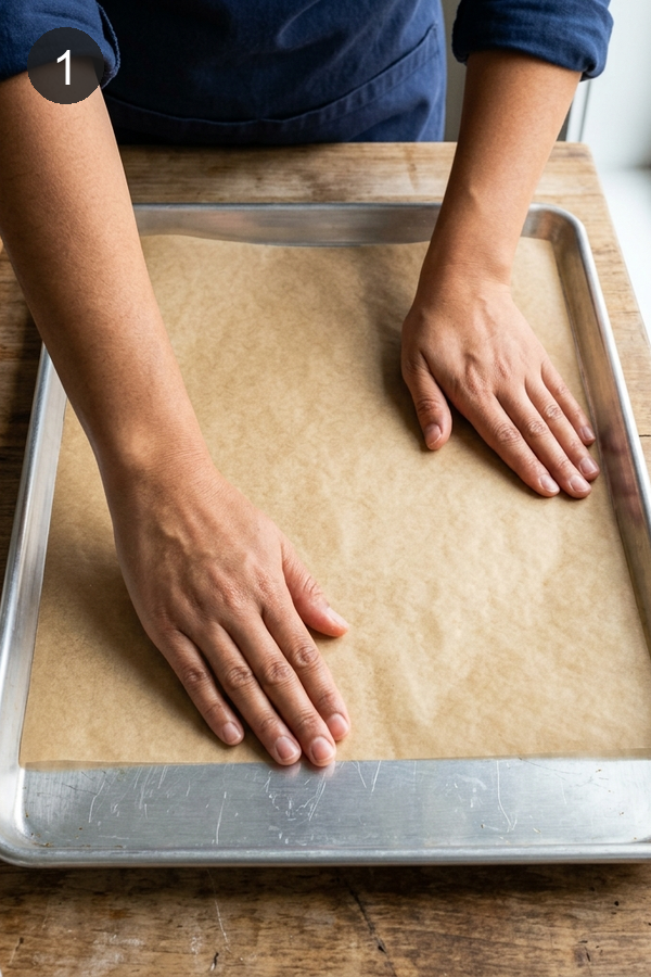 lining baking pan with parchment for yogurt bark