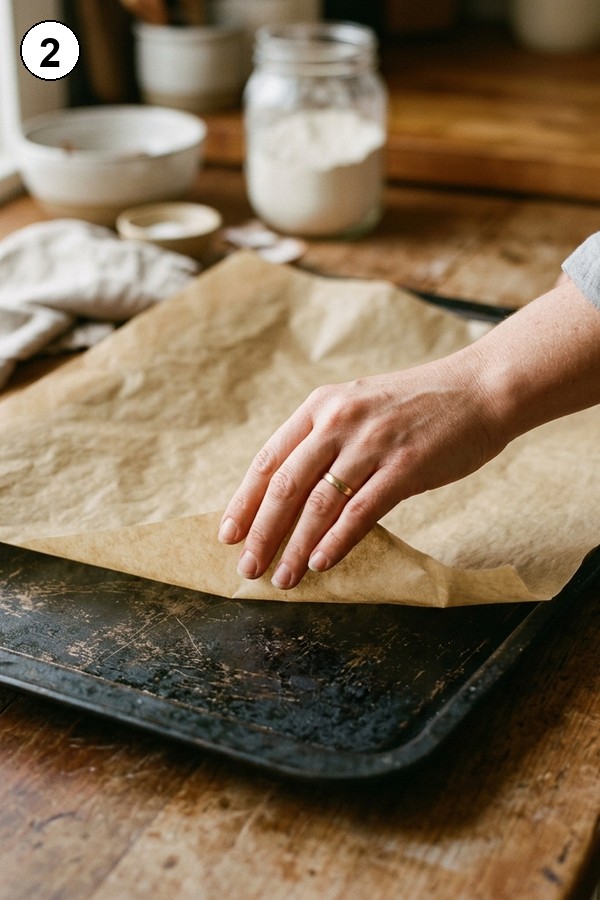 parchment paper on dark baking sheet for yellow squash