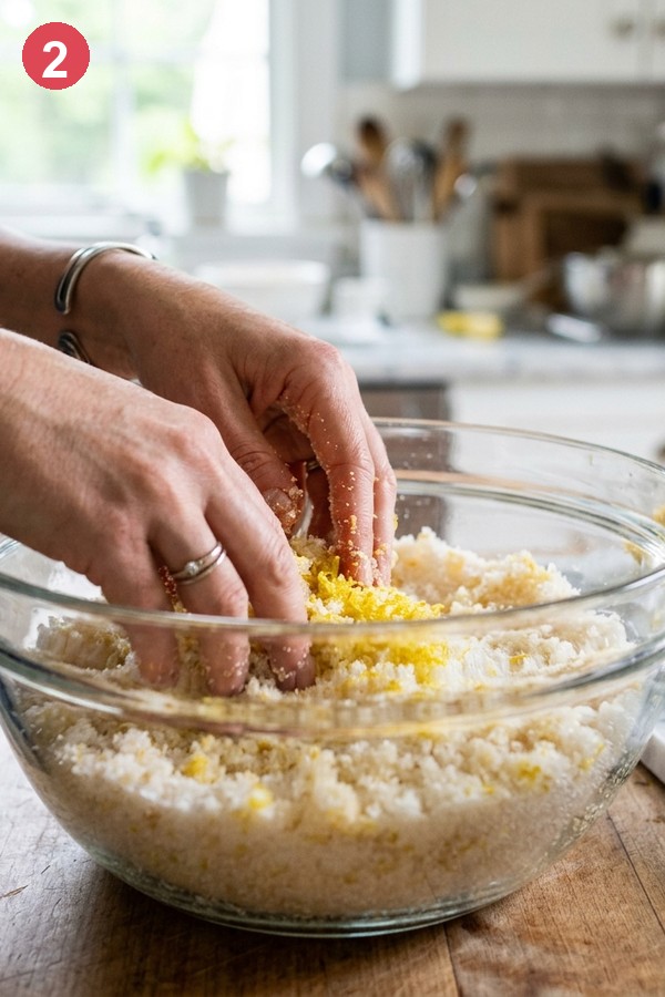 step 2 rub lemon zest into sugar