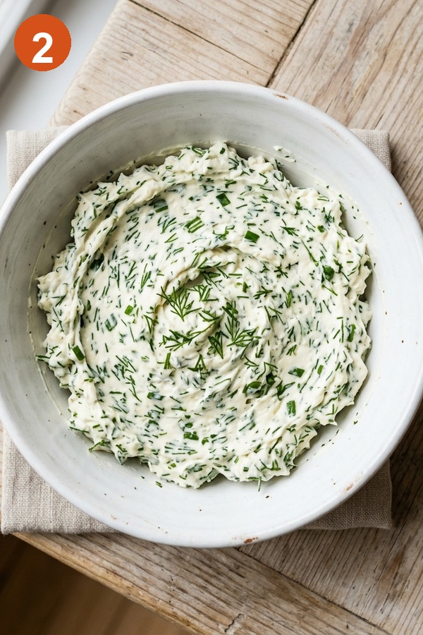 cream cheese spread with dill and chives in bowl