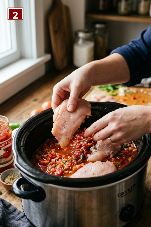 Step 2 adding optional protein to the slow cooker
