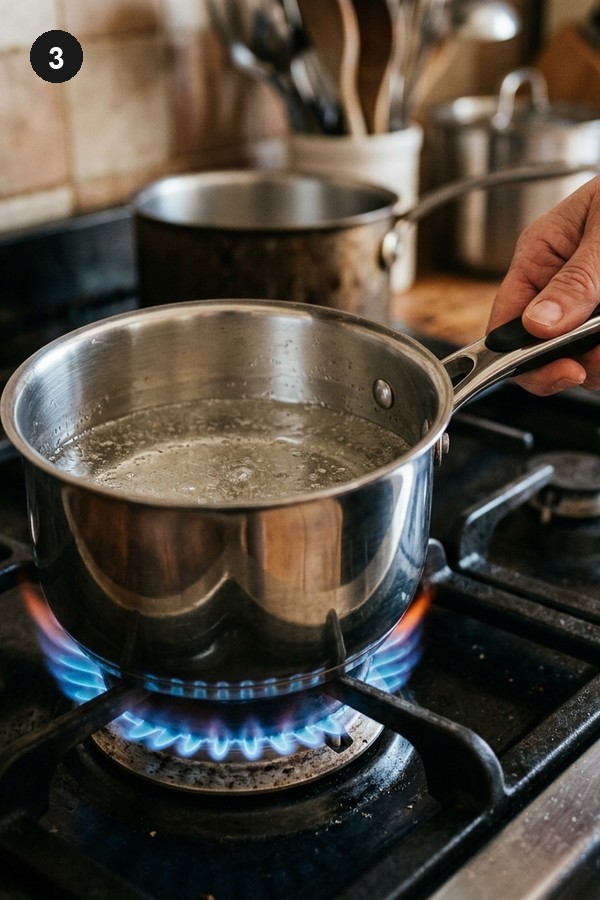 Step 3: Combine sugar and water in stainless steel saucepan for tanghulu syrup