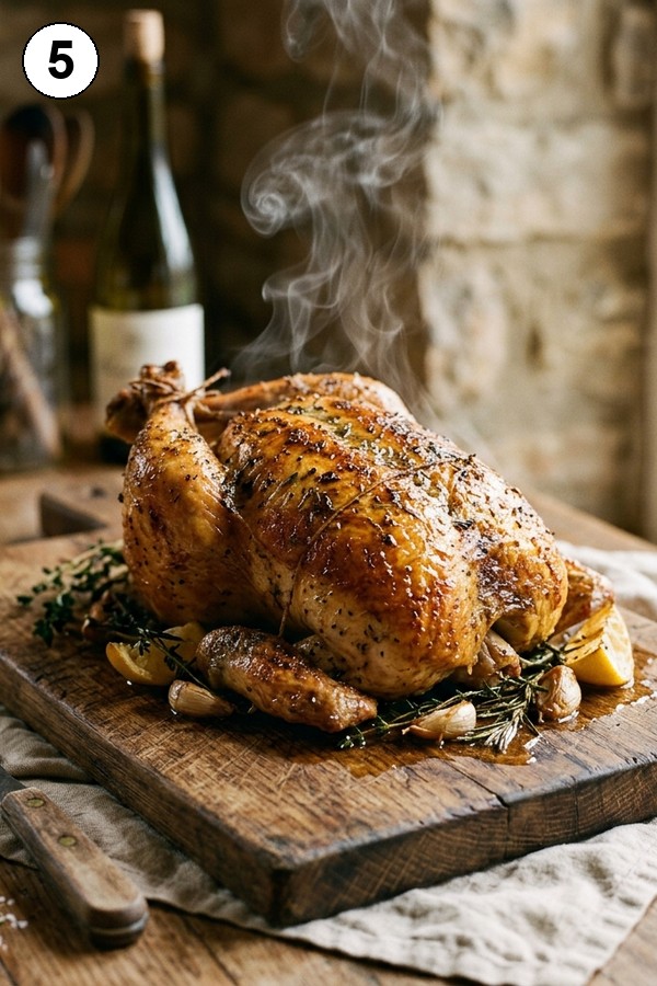 Step 5 rest chicken 10 minutes before carving