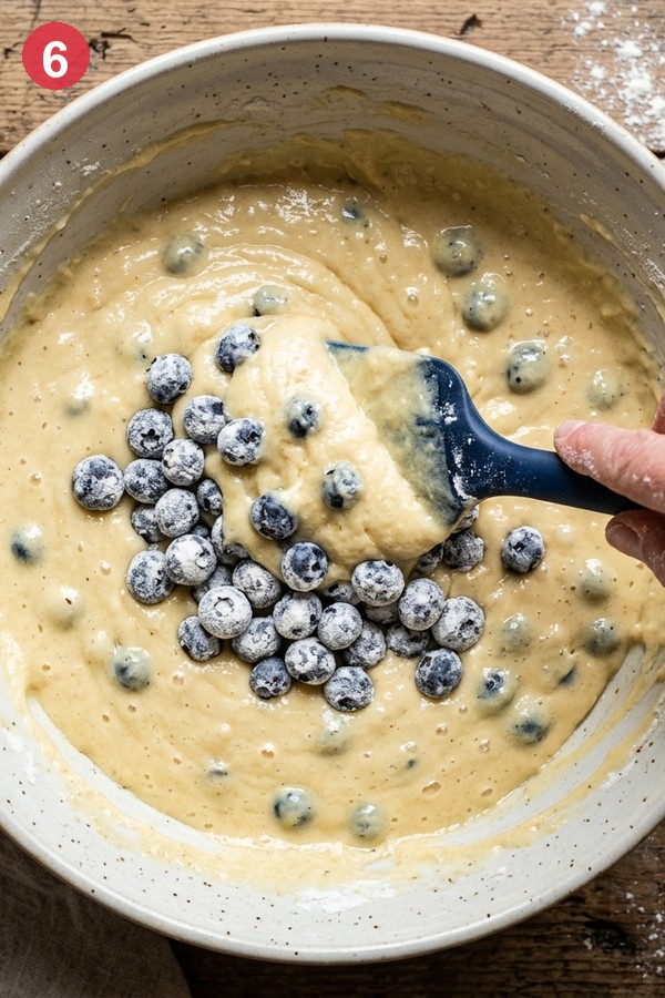 step 6 coat blueberries in flour and fold into batter