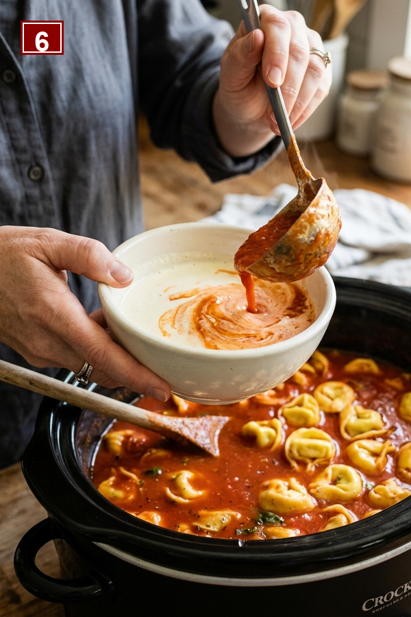 Step 6 tempering heavy cream before adding to soup