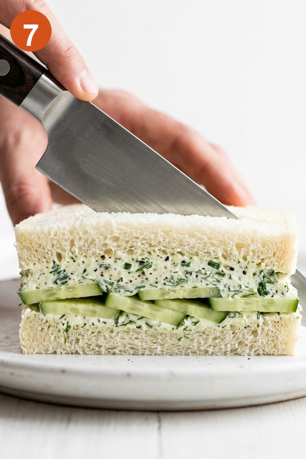 cutting cucumber sandwich diagonal cross section cream cheese