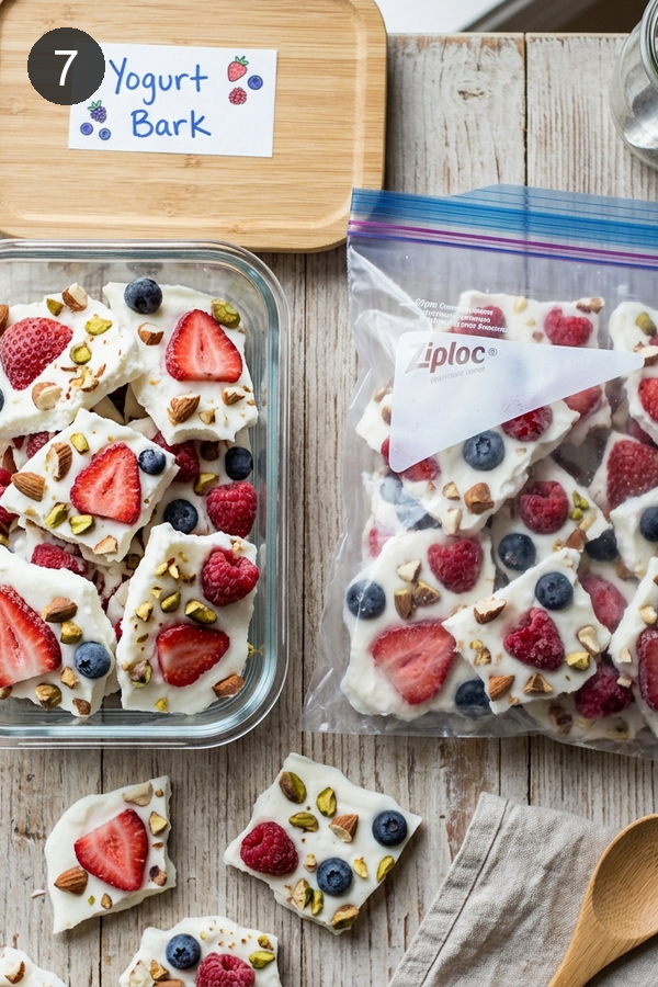 storing frozen yogurt bark in zip bag