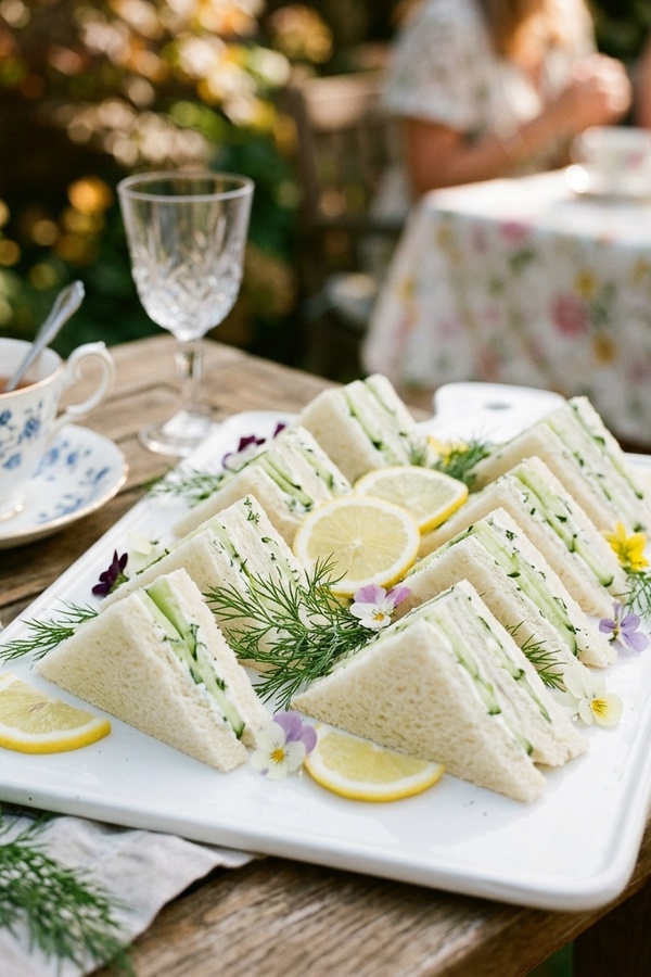 cucumber sandwich party platter arrangement for bridal shower