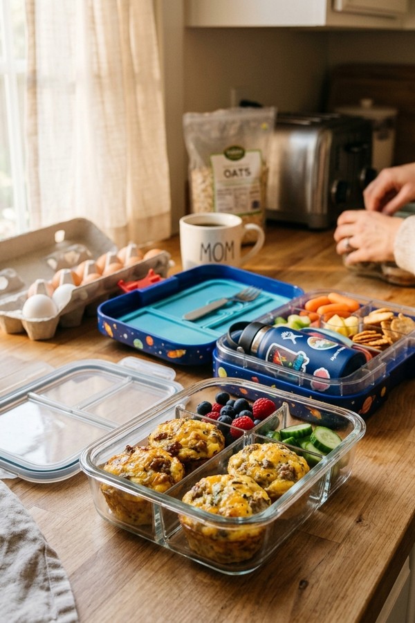 easy sausage muffins in meal prep container for busy mornings