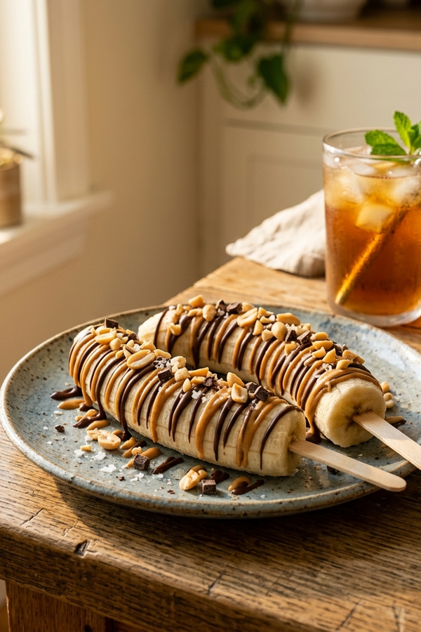 Low calorie frozen banana snickers served on a plate