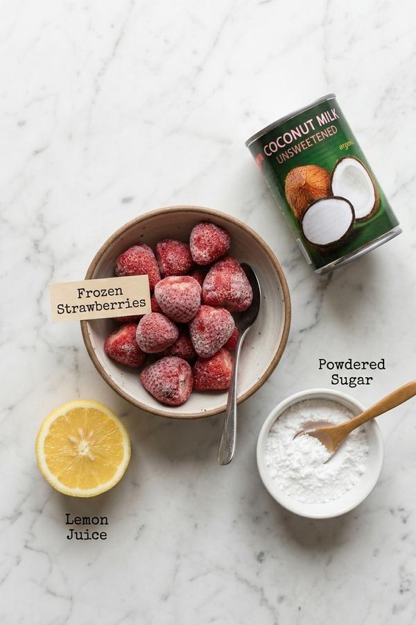 frozen strawberry dole whip ingredients flatlay
