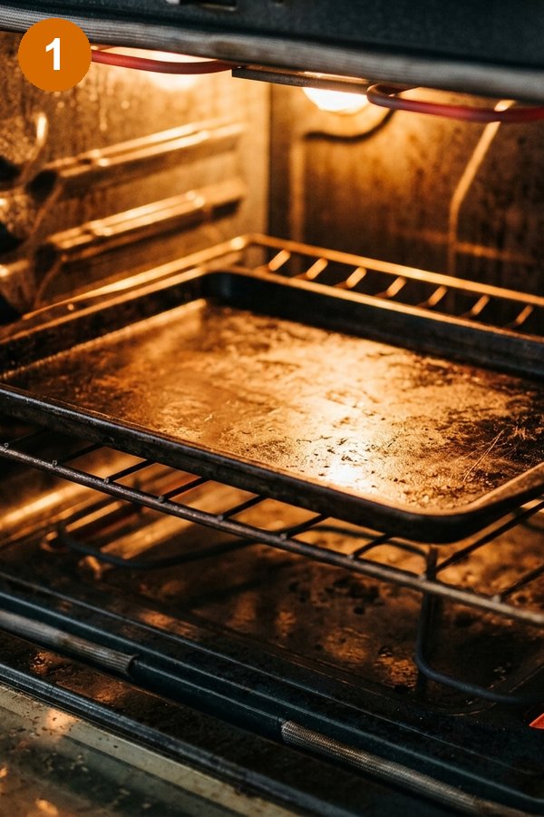 preheating empty baking sheet in oven at 425F