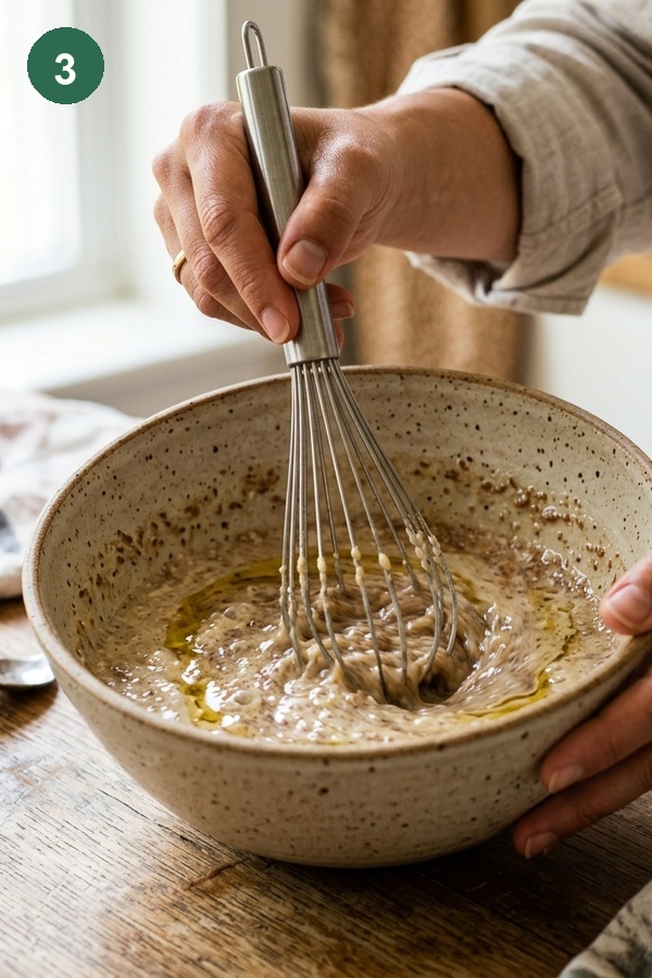 soy milk and apple cider vinegar whisked with oil and flax egg