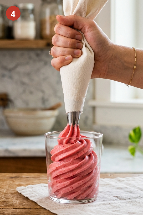piping pink strawberry dole whip swirl into clear glass