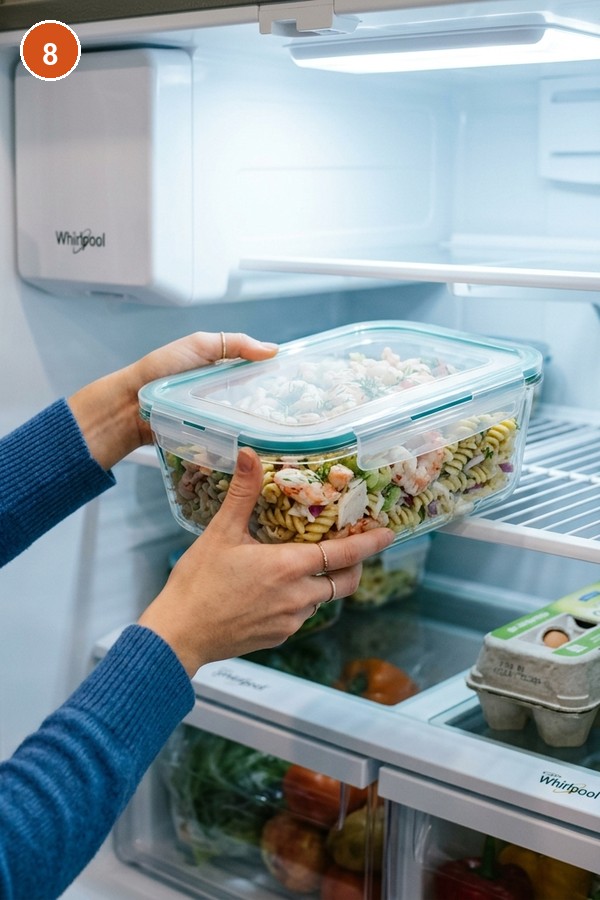 covering pasta salad and placing in refrigerator to chill